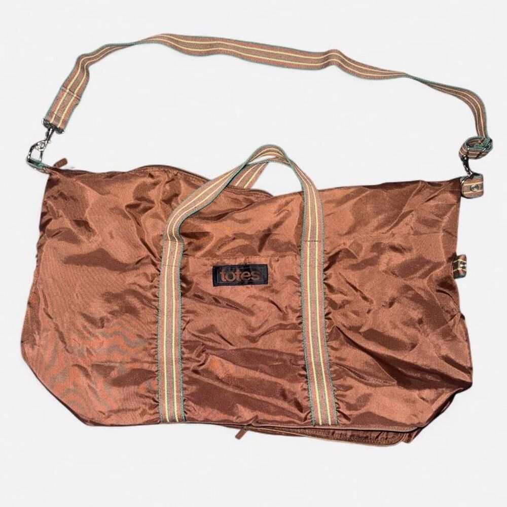Totes Brown Nylon Weekender Bag, Duffle Bag for Travel, Collapsible tote bag